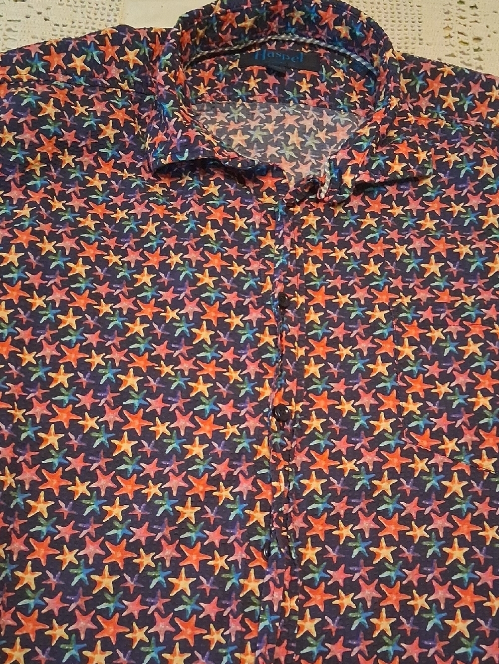 Haspel Men's Seersucker Multicolor Star Print Casual Button-Down Shirt
